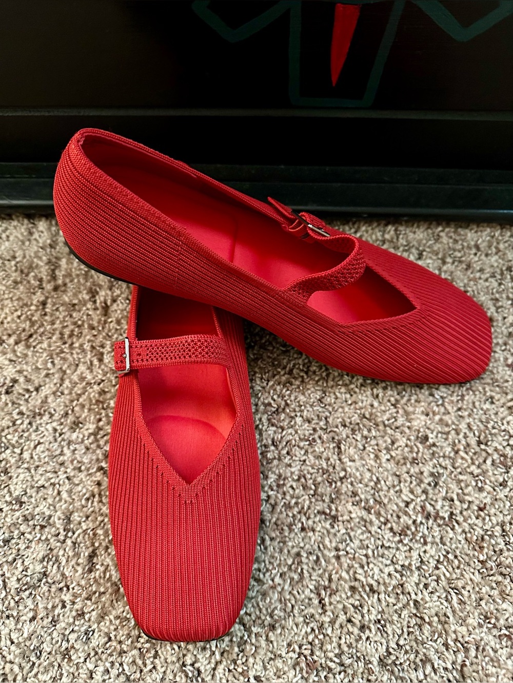 Red Mary Jane square toe flats